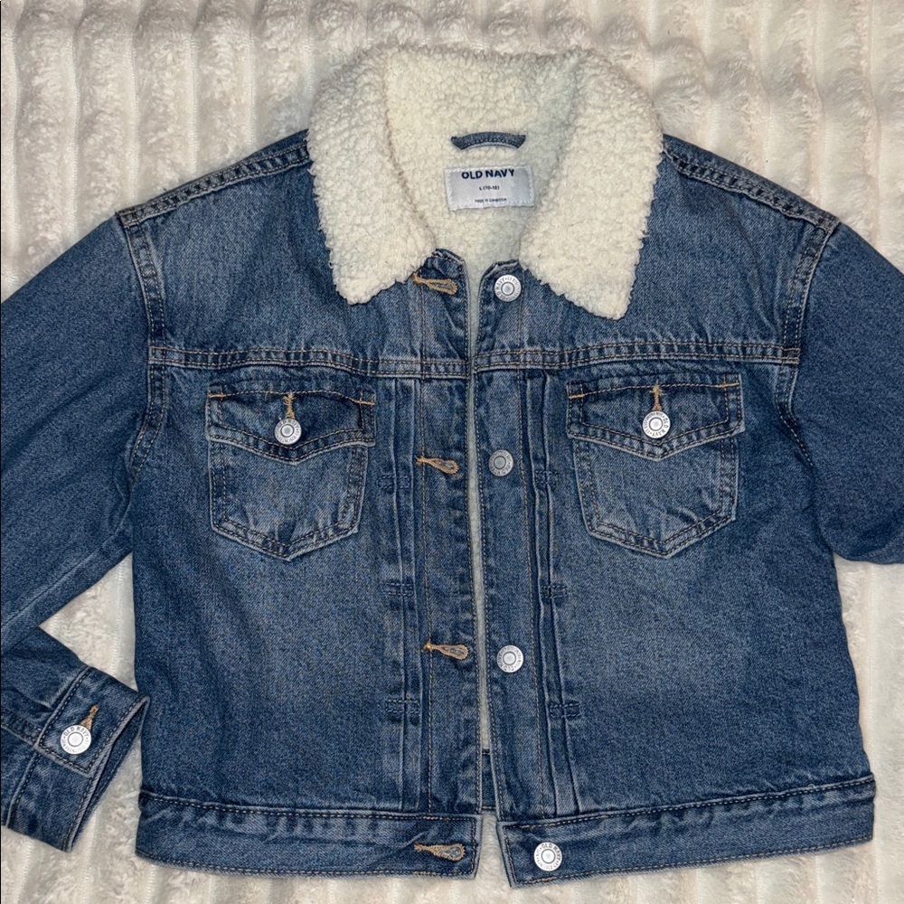 Old Navy Kids Blue Denim Jacket with Cream Sherpa Collar